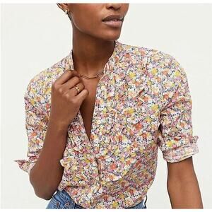 J. Crew Liberty Band-Collar Ruffle-Front Shirt
